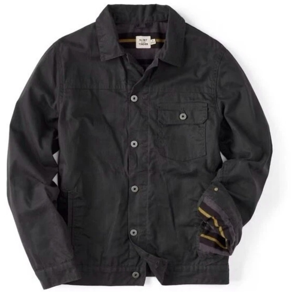 Flint and Tinder Flannel-Lined Waxed Trucker Jacket in Coal Men’s M FITS S